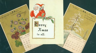 Item #15-9521 Hand Painted Christmas Card on Laid Rag; Lavishly Illustrated Calendar Pages from...