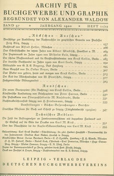 Item #15-9596 Archiv fur Buchgewerbe und Graphik, Jahrgang 1920, Band 57, Heft 11/12. Archiv fur Buchgewerbe und Graphik, Deutschen Buchgewerbevereins, Leipzig.