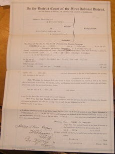 Item #15-9736 Copy of Execution. Nevada Packing Co. Vs. Goldfield Drayage Co. District Court of...