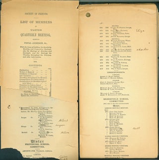 Item #15-9752 Society Of Friends. List of Members of Ulster: Quarterly Meeting. 1904. Society Of...