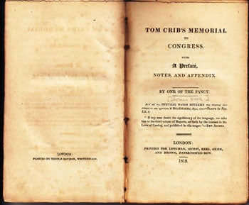 Moore, Thomas - Tom Crib's Memorial to Congress. With a Preface, Notes and Appendix
