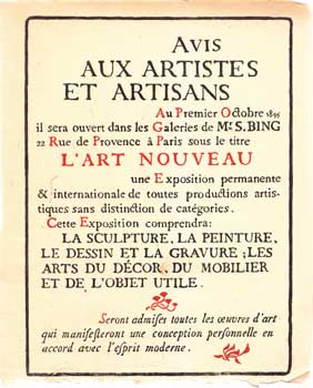 Item #16-2577 L'Art Nouveau. Exposition dans les Galeries de Mr. S. Bing, Paris 1895. Siegfried...