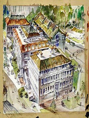 Item #16-2695 Bird's Eye View of the Doe and Bancroft Libraries, Berkeley. Berkeley Artist
