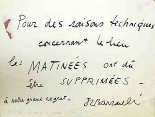 Item #16-2763 Manuscript Announcement: . . . les Matinées ont dû être supprimées . ....