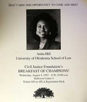 Item #16-2980 Poster for her appearance at the ATLA Convention in 1993. Anita Hill.