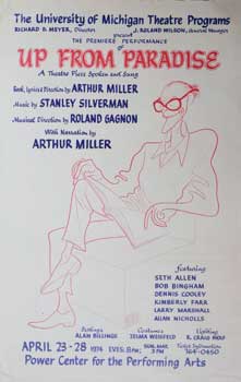 Item #16-2990 Poster for Up from Paradise, a musical with a book and lyrics by Arthur Miller and music by Stanley Silverman. Arthur Miller, Al Hirshfeld, author, artist.