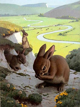 Item #16-3145 Rabbits with a pastoral valley below. Edward Osmond
