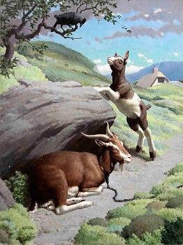 Item #16-3150 Two Goats with a Bird above. Edward Osmond