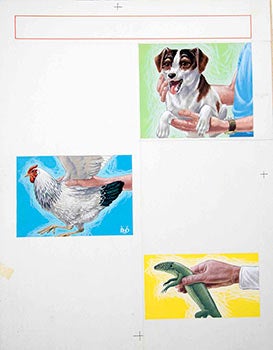 Item #16-3190 Studies of People holding a dog, a chicken and a reptile. Denys Ovenden, F. Z. S., D W