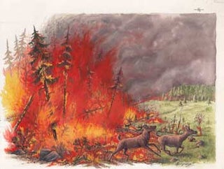 Item #16-3210 Deer Escaping a Forest Fire. Christine Bousfield