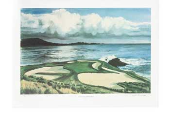 Item #16-3226 Four Limited Edition prints of Pebble Beach, CAlifornia. the 7th, 8th, 14th and 18th Holes. Signed. Nobel Powell III.