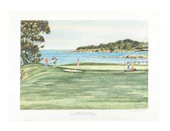 Item #16-3242 Taking Aim. the Fourth Hole - Pebble Beach. Signed. Donald Voorhees.