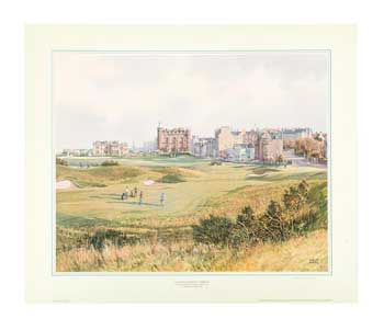 Item #16-3248 The Old Course, St. Andrews. Showing the Road Hole and the 18th Fairway. Signed. Donald M. Shearer.