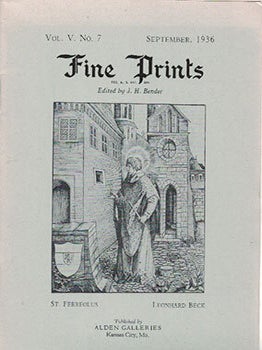 Item #16-3467 Fine Prints. A run of 30 catalogues from the Depression years. J. H Bender
