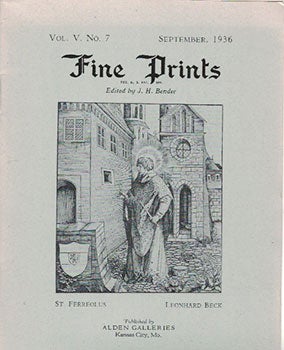 Item #16-3467 Fine Prints. A run of 30 catalogues from the Depression years. J. H. Bender