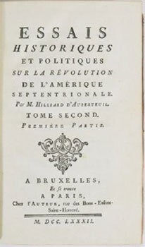 Essais historiques et politiques sur la Révolution de l'Amérique septentrionale. Volume 2 only. First edition..