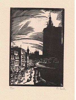 Item #16-3850 Chatham Square. New York City. First edition of the woodcut. Betty Lark-Horovitz