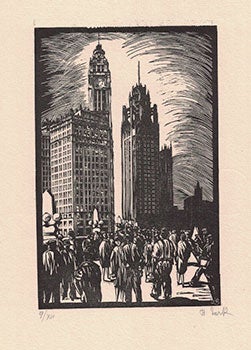 Lark-Horovitz, Betty (1894-1995) - View of Wrigley Building and Tribune Tower. First Edition of the Woodcut