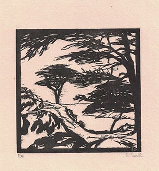 Item #16-3855 View of the Monterey Coast, California. First edition of the woodcut. Betty...