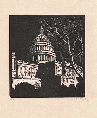 Item #16-3859 View of the Capitol, Washington, DC. First edition of the woodcut. Betty Lark-Horovitz