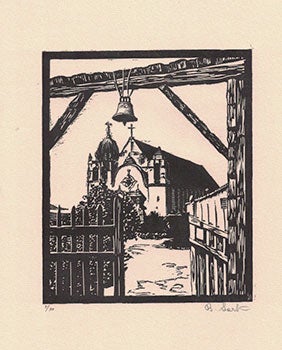 Lark-Horovitz, Betty (1894-1995) - View of Carmel Mission, Carmel-by-the Sea, California. First Edition of the Woodcut