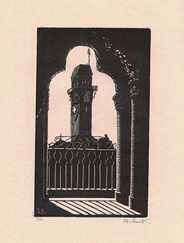 Lark-Horovitz, Betty (1894-1995) - View of the Belfry of the Riverside Mission, Riverside, California. First Edition of the Woodcut