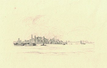 Item #16-3890 View of Manhattan, from the South. Original pencil drawing. Betty Lark-Horovitz.