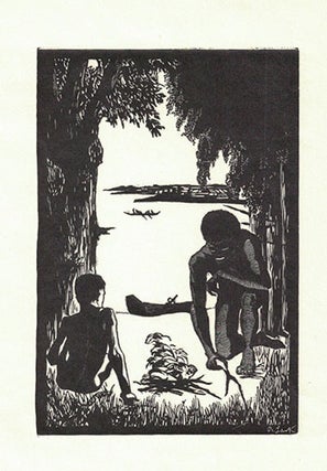 Item #16-3917 Huckleberry Finn and Jim. First edition of the wood engraving. Betty Lark-Horovitz
