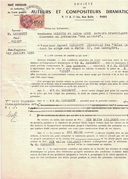 Item #16-3928 Original Signed Contract by Colette for stage productions of Gigi. Colette, Marcel...