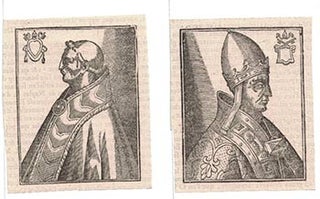 A Collection of Woodcuts from "Histoire des papes et souverains chefs de l'Église, depuis S. Pierre, premier pontife romain, jusques à Paul Vaujourd'huy séant." First edition.