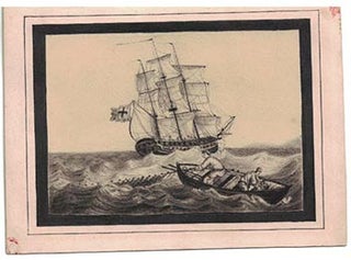 Item #16-4116 A schooner and 2 men in a rowboat. Original drawing. Edward Arthur Hollingworth