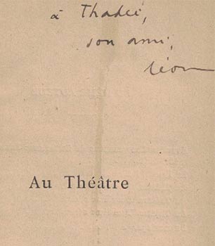 Item #16-4220 Au Théâtre, réflexions critiques (quatrième série). Signed presentation copy....