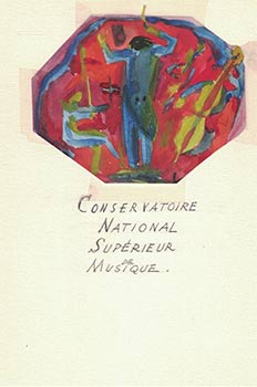 Item #16-4245 Music Conductor and 4 musicians. Original color drawing. Raymond Joly