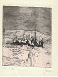 Item #16-4267 Etching of a village, signed. Bernard Gantner, born 1928