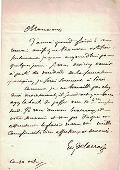 Item #16-4301 Signed Letter by Eugène Delacroix to the artist Jules Laure. Eugène Delacroix