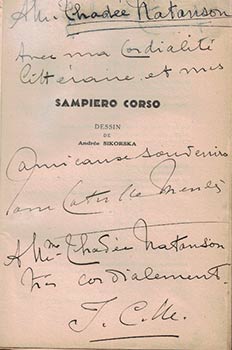 Item #16-4315 Sampiero Corso (1498-1567). First edition. (Signed presentation copy. Envoi autographe signé de l'auteur à Thadée Natanson.). Jane Catulle -Mendès, Jeanne Mette, 1867–1955.
