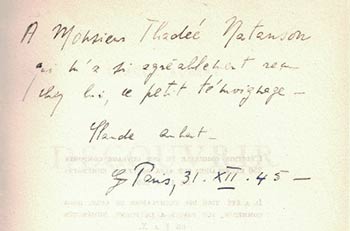 Item #16-4321 Découvrir: poèmes. (Signed presentation copy. Envoi autographe signé de l'auteur à Thadée Natanson.). Claude Aubert.
