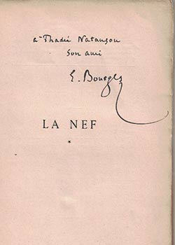 Item #16-4346 La Nef. (Signed presentation copy. Envoi autographe signé de l'auteur à Thadée...