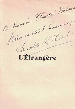 Item #16-4357 L'Etrangère. Roman. (Signed presentation copy. Envoi autographe signé de l'auteur...