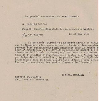 Item #16-4384 Communications to Winston Churchill from French Générals Gamelin & Lelong, May...