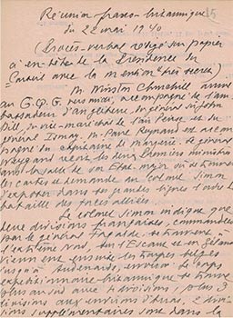 Item #16-4385 Réunion Franco-Britannique du 22 mai 1940 with Winston Churchill in attendance....