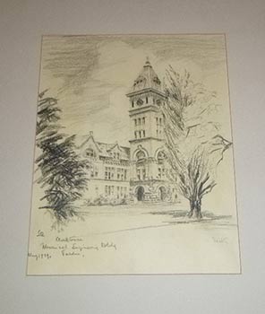 Lark-Horovitz, Betty (1894-1995) - View of the Clock Tower at the Mechanical Engineering Building at Purdue University, May 1929. Original Etching. Signed