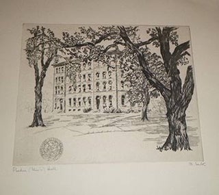 Item #16-4407 View of Men's Hall. Purdue University. Original Etching. Signed. Betty Lark-Horovitz