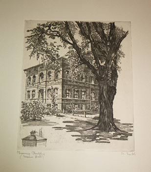 Item #16-4409 View of Pharmacy Building. (Science Hall). Purdue University. Original Etching....