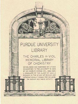 Item #16-4410 Bookplate for Purdue University Library. The Charles H. Viol Memorial Library of Chemistry. Original Etching. Betty Lark-Horovitz.