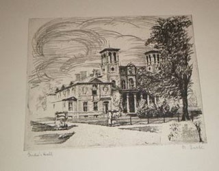 Item #16-4412 View of Ladies Hall. Purdue University. Original Etching. Signed. Betty...