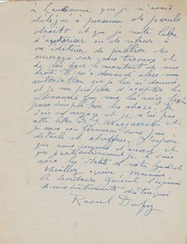 Collection of original autograph letters from Raoul Dufy to his copyright attorney Jacques-Louis Duchemin at SPADEM.
