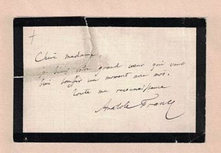 Item #16-4506 Signed condolence note on black bordered card from Anatole France to Mme. Emile...