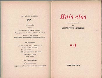 Item #16-4545 Huis clos. pièce en un acte. First numberededition. Jean-Paul SARTRE.