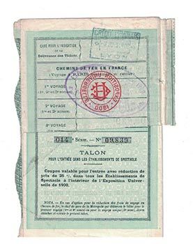 Bon de Vingt Francs au Porteur. Exposition universelle de 1900. First edition of the document.